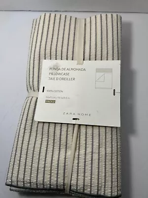 NWT Zara Home 100% Cotton Gray Stripe Standard Pillowcases Pack 2 50x75 Cm • $23