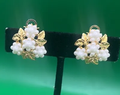 Vintage Marvella Gold Tone Faux Pearl 80s Style Clip On Earrings Retro Flower • $15.29