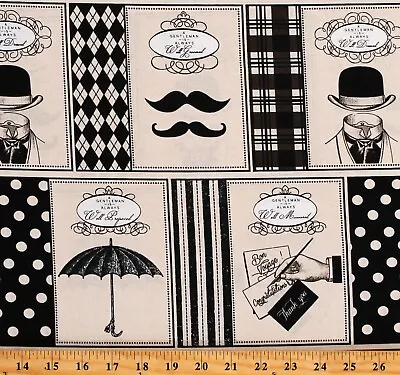 Cotton Gentlemen Gentleman Mustaches Beige Fabric Print By The Yard D751.15 • $9.95