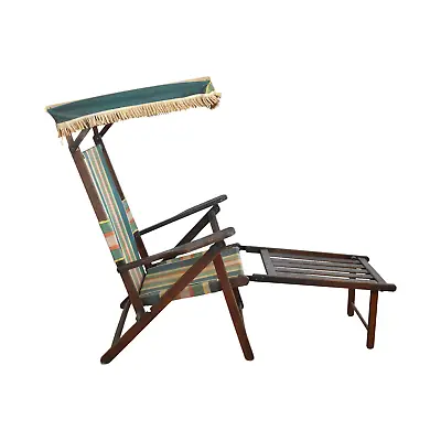 Antique Folding Striped Lawn Chair With Canopy • $1575