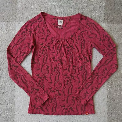 The North Face Womens Vapor Wick Floral Top Scoop Neck Long Sleeve Red X-Small • $14.95