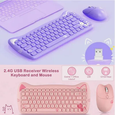 Cute Cat 65% Wireless Keyboard And Mouse Set USB Retro Typewriter For PCMac • £10.16