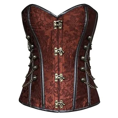 Victorian Steampunk Lace Up Brocade Corset And G String With Chains Large 2 Pc S • $61.70