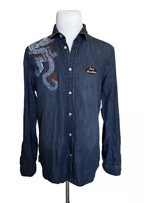 Love Moschino Dragon Logo Long Sleeve Jean Shirt Blue XL • $89.99