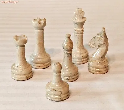 Semi-precious Gemstone Chess Men - Botticino Cream Marble Black Agate Set (a370) • $85