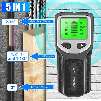 5 In 1 Electric Detector Wall Wood Metal Sensor Wire Stud Finder Cable Scanner. • £13.67
