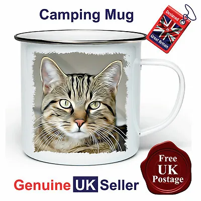 Tabby Cat Camping Mug Hiking Mug Tabby Cat Mug Outdoor Mug Tin Mug • £12.99