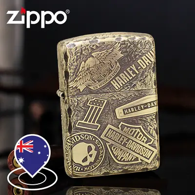 $118 • Buy Brass Harley Davidson 5 Sided Engraved Zippo Lighter - AU Shipping