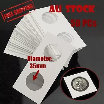 50x 35mm CARDBOARD COIN HOLDERS Staple Coin Holder Display Clear Window Folder • $5.45