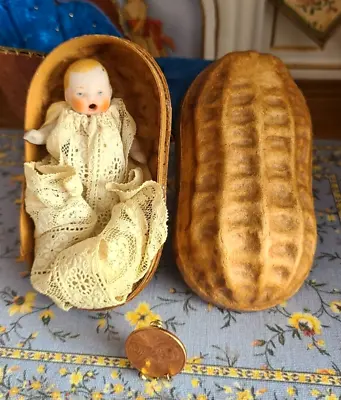 Austria Peanut Candy Container W Antique Bisque Crying Baby Doll 2.5  Germany • $150