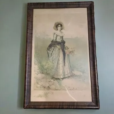 RARE Pencil Signed Framed PERCY MORAN Litho Print - Lady With Flowers 1888 • $45