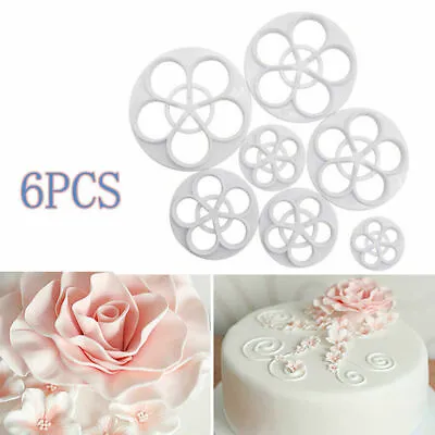 6 Piece Rose Flower Fondant Mould Cutter Cake Decorating Cookies Mold Cupcake • £4.74