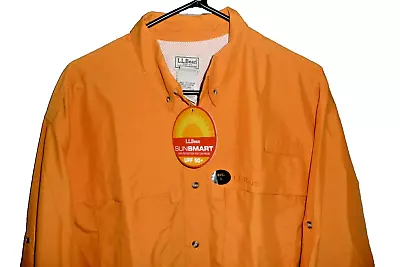 LL Bean Mens Sun Smart Orange Rear Vented Button Front Fishing Shirt SZ L NWT • $21.99