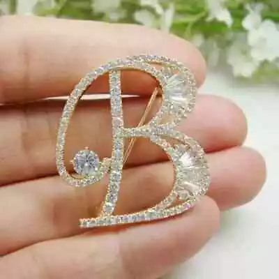 2.00Ct Baguette Cut Real Moissanite B Letter Brooch Pin 14k Yellow Gold Plated • $180.39