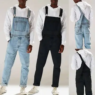 Mens Overalls Denim Jeans Casual Cargo Dungarees Slim Fit Casual Jumpsuit Pants • $39.37