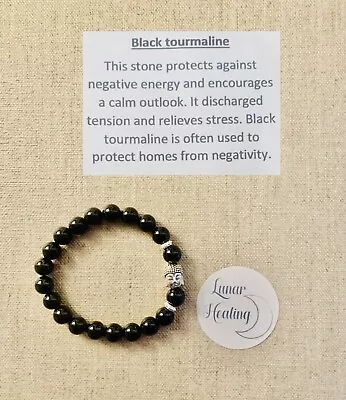 £7.50 • Buy Black Tourmaline Healing Crystal Buddha Bracelet Calm Stress Energy