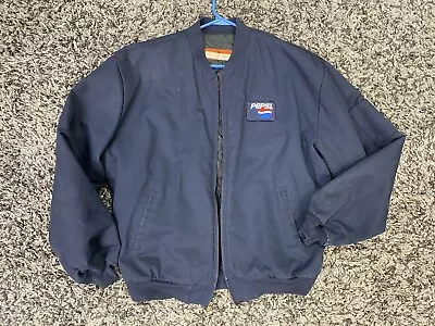 Vintage Pepsi XL Work Jacket Uniform Blue Red Kap Pockets Zipper Zip Up • $29.98