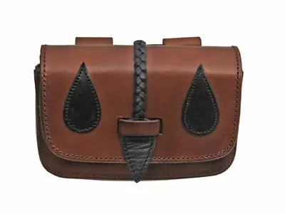 Medieval Belt Bag | Genuine Leather Box Brown Black Braid Sporran Pouch HS-4421 • $23.99