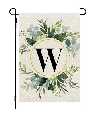 Monogram Letter Garden Flag Floral  For Outside Small Burlap Family Last Name W • $6.95