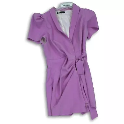 Zara Womens Purple Short Sleeve Tie Waist One Piece Romper Size Large • $12.34