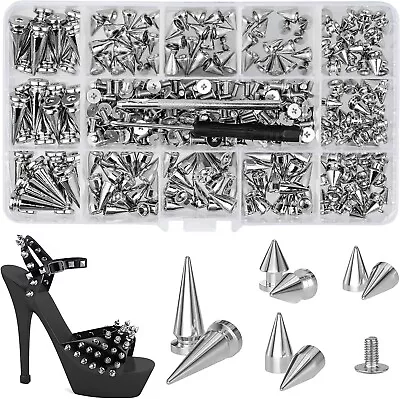 180 Sets Multiple Size Cone Spikes For Clothing Silver Color Screw Studs Spikes • $20.11