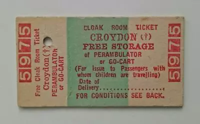 Vintage VICTORIAN RAILWAYS CLOAK ROOM TICKET For PERAMBULATOR/ GO CART • $9.90