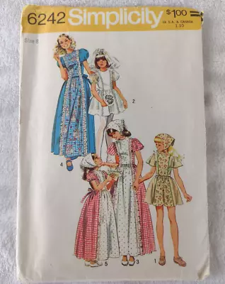 Vintage 70s Simplicity Pattern 6242 Girls Prairie Dress Flower Girl Size 8 Uncut • $7.95