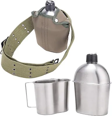 High Quality Stainless Steel Canteen Military With Cup And Green Nylon Cover • $25.99