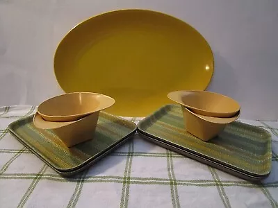 VINTAGE 60's PLASTIC LOT: 4 TIP TRAYS ~ AIR FRANCE SERVING CUPS ~MELMAC PLATTER • $24.99