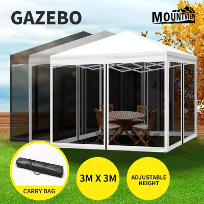 Mountview Gazebo Pop Up Marquee Outdoor Canopy 3x3m Wedding Tent Mesh Side Wall • $139.99