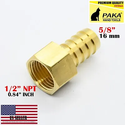$8.99 • Buy 1 PC- 5/8  HOSE BARB X 1/2  FEMALE  Brass Pipe Fitting NPT Thread Gas Fuel Water