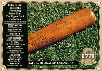 2000 Upper Deck Contest Card Babe Ruth Final Appearance Bat • $1