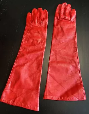 Ann Taylor Loft Women’s Red Medium Leather Long Opera Gloves C • $49.99