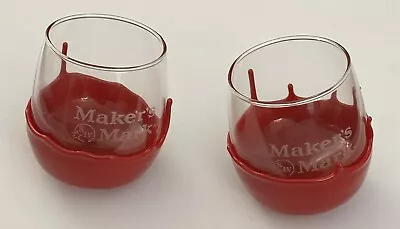 2 Makers Mark Red Wax Bourbon Glasses With Rounded Bottoms That Don’t Tip Over • $30