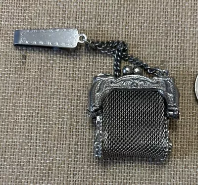 Vintage Mini Victorian Mesh Coin Purse On Chain With Clip - Silver Toned/Ornate • $35