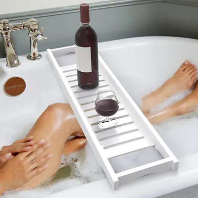 £5.50 • Buy White Over Bath Caddy Tray Bathtub Rack Shelf Storage Wine Glass Tablet Holder