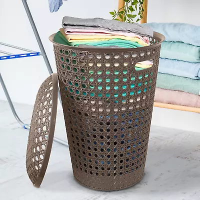 48L Laundry Hamper Storage Linen Clothes Washing Basket Lid Plastic Rattan Style • £9.99