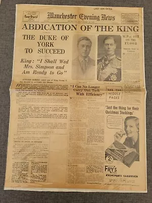 Manchester Evening News Abdication Of King George V 1936 Original Newspaper • £19.99