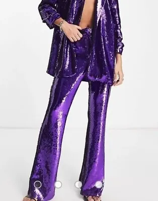 River Island Sequin Purple Flared Trousers 10 New Occasion 70s • £39.99
