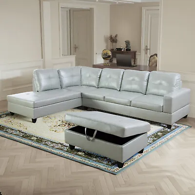 Modern L Shape Sectional Sofa With Ottoman PU Leather Living Room Couch Set • $741.19