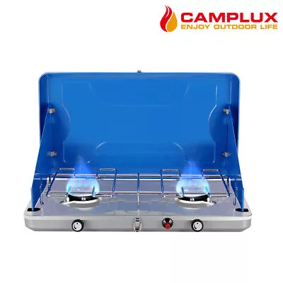 Camplux 2 Burner Propane Camping Stove Outdoor Windshield Gas BBQ Grill Cooking • $59.95