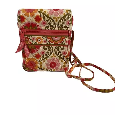 Vera Bradley Pink Retired Folkloric Floral Small Flap Crossbody Purse • $11.18