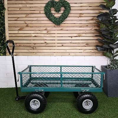 Heavy Duty Green Metal Garden Festival Cart Truck Trolley Wheelbarrow • £61.95