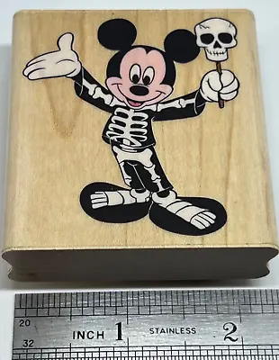 Vtg RUBBER STAMPEDE Disney Skeleton COSTUME MICKEY MOUSE Wood Halloween Stamp • $14.95
