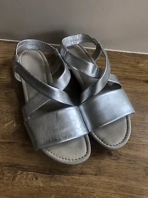 Gabor Silver Leather Upper Elastic Slingback Strap Sandals Size 9 • £14.99