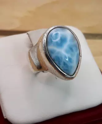 Vintage Southwestern MRT Signed Larimar / Sterling Silver Teardrop Ring Sz. 6.25 • $34.99