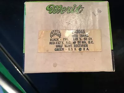 Merit Power Transformer P-3045 115 V Half Wave Rectifier Green 6.3 V 2 A NOS • $49.99