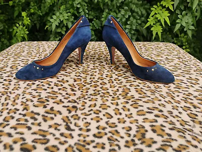 Vintage Marta Jonsson Blue Suede Leather High Heeled Shoes UK Size 6.5 EU 40 • £55