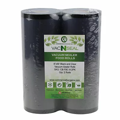$21.97 • Buy 2 Large Commercial Bargains 8  X 50' Black And Clear Vacuum Food Sealer Rolls