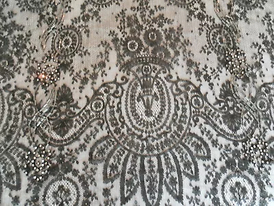 Ant 1920's Chantllly Lace Flapper Dress Panel Rhinestones Beads Flower Basket • $142